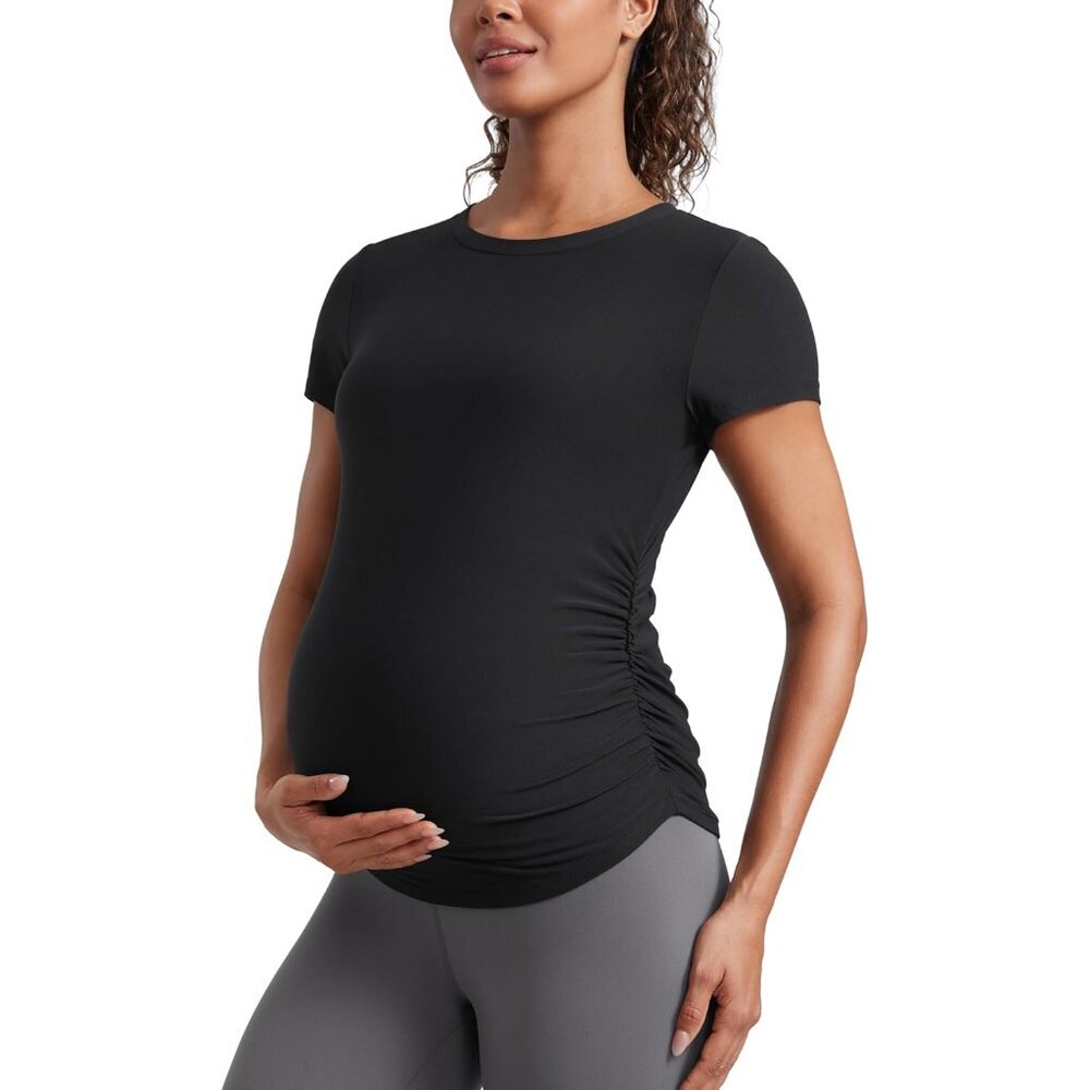 Maternity Shirt Women Short Sleeve Side Ruched Casual Workout Tops